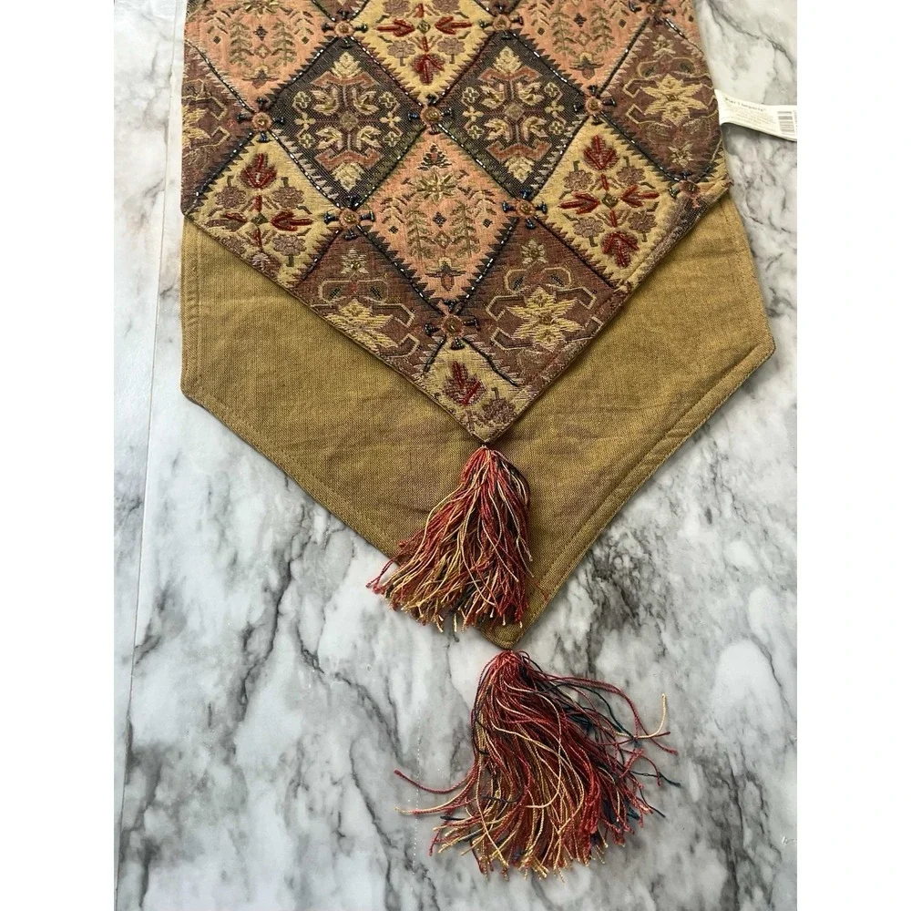 PIER-1 Beaded Diamond Tapestry Lined Table Runner 14